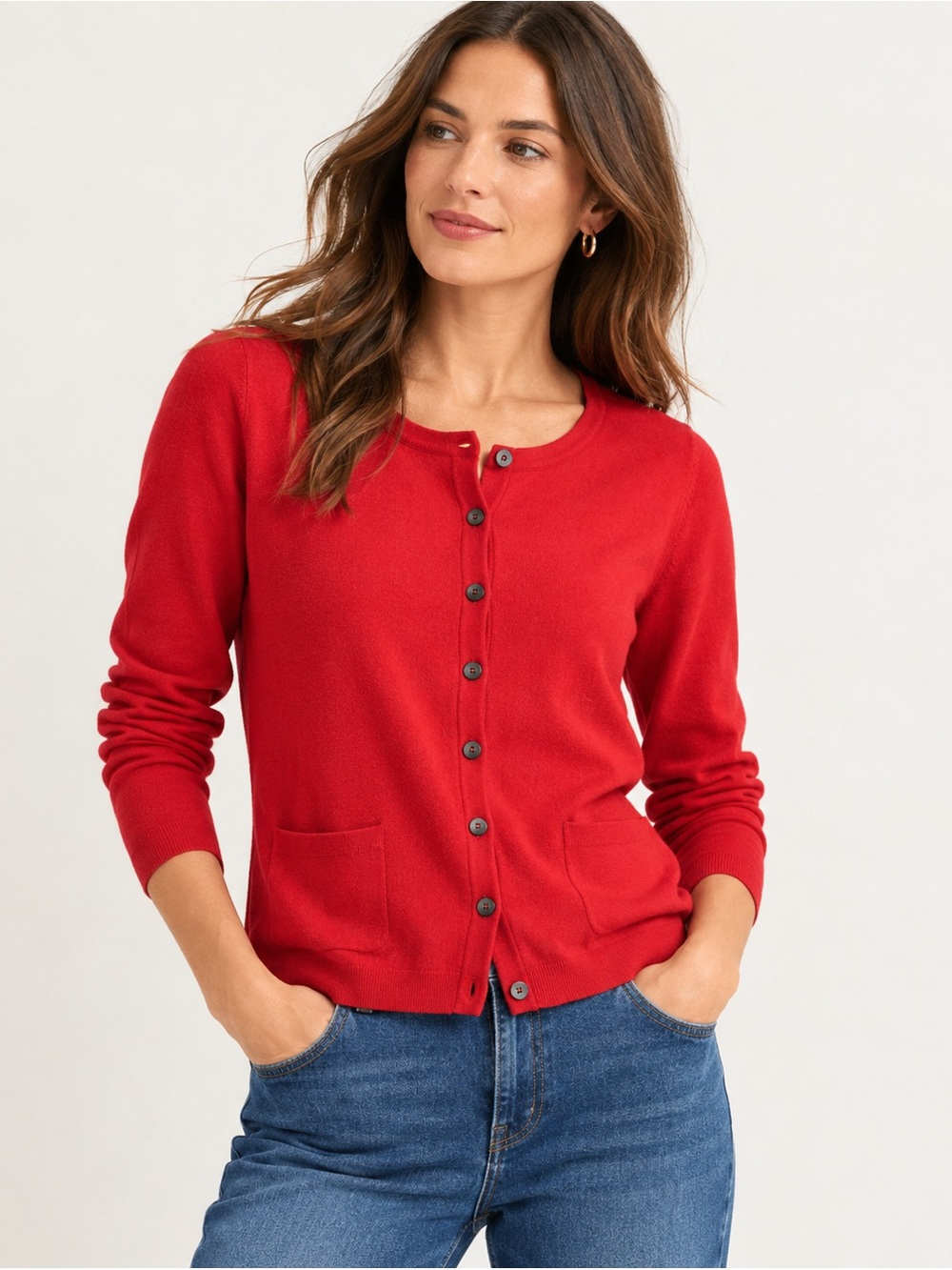 Boden Red Cotton Button-Front Cardigan | UK 16 / US 12